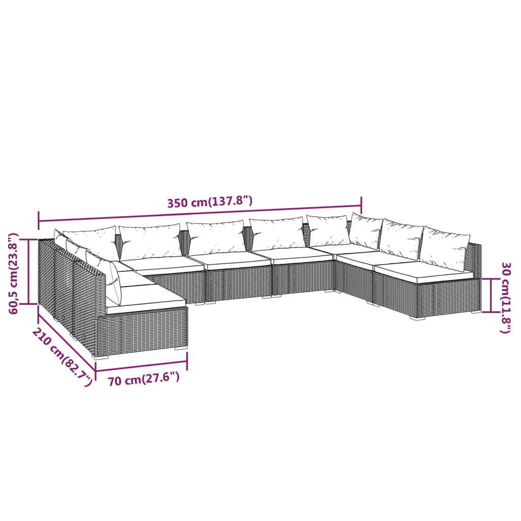 Set Divani da Giardino 9 pz con Cuscini in Polyrattan Grigio cod mxl 30747