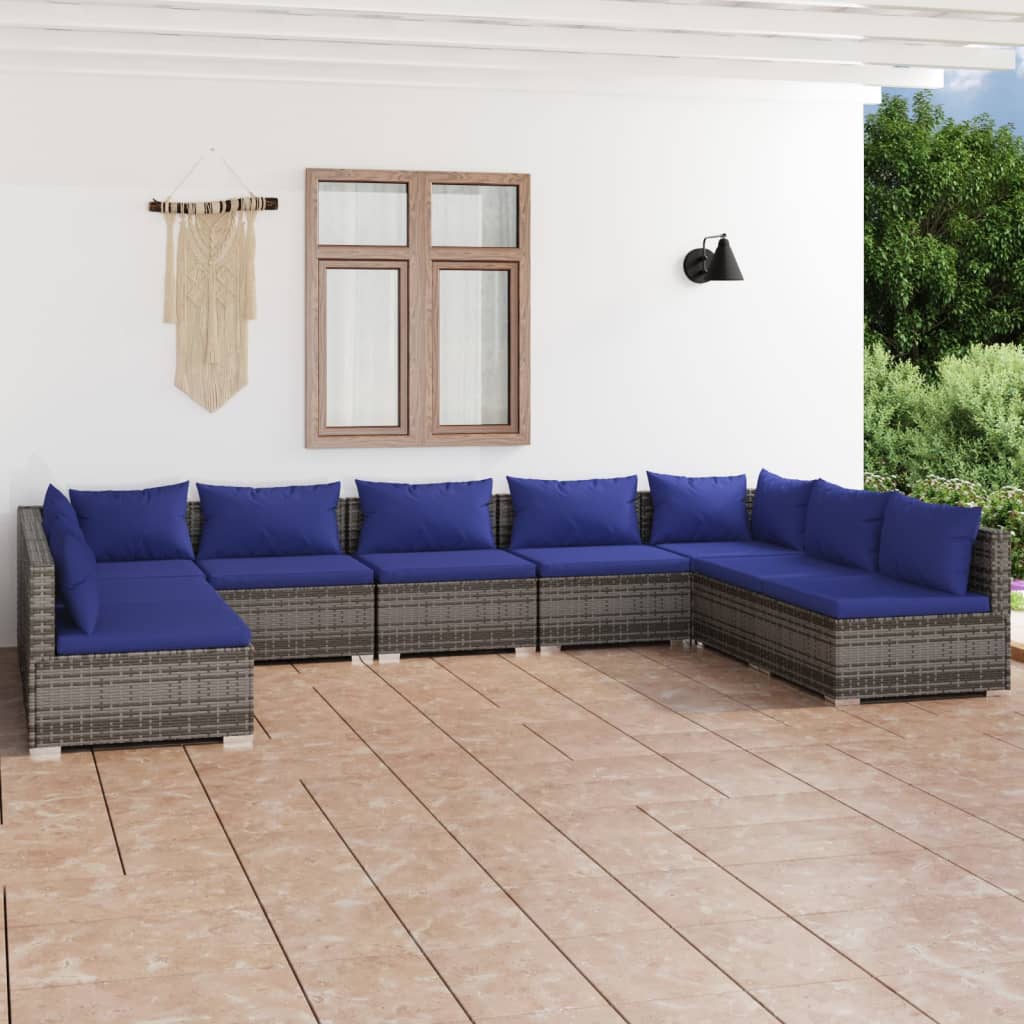 Set Divani da Giardino 9 pz con Cuscini in Polyrattan Grigio cod mxl 30747