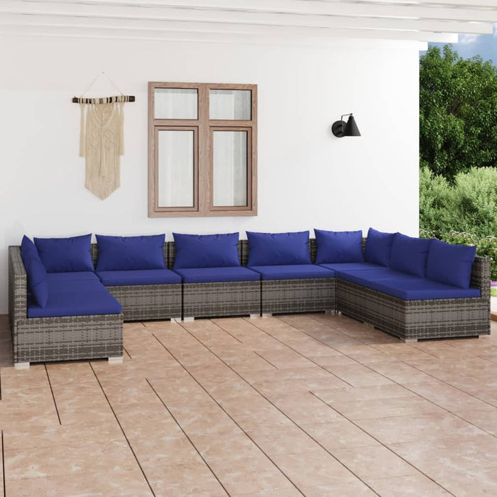 Set Divani da Giardino 9 pz con Cuscini in Polyrattan Grigio cod mxl 30747