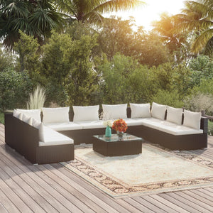 Set Divani da Giardino 10 pz con Cuscini in Polyrattan Nero cod mxl 57065