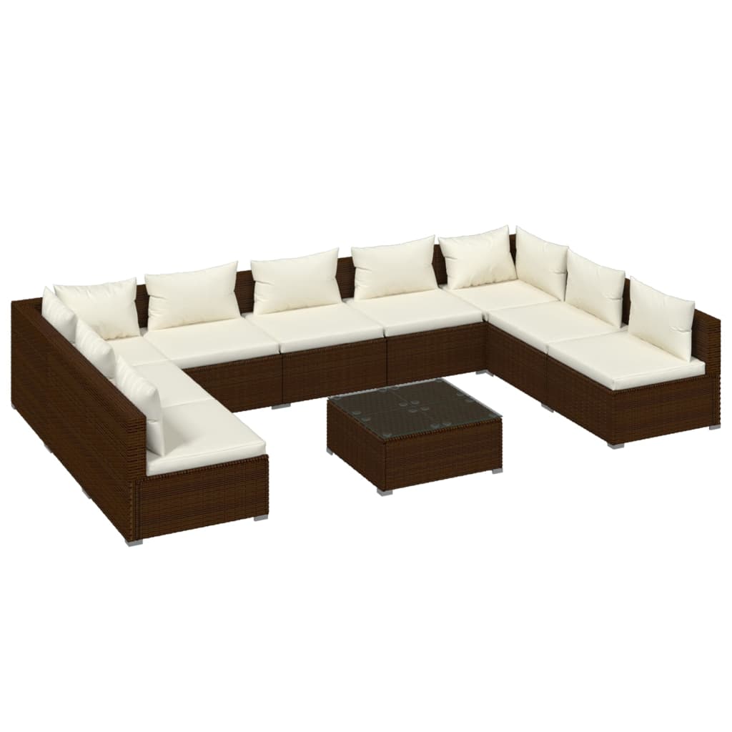 Set Divani da Giardino 10 pz con Cuscini in Polyrattan Marrone cod mxl 44663