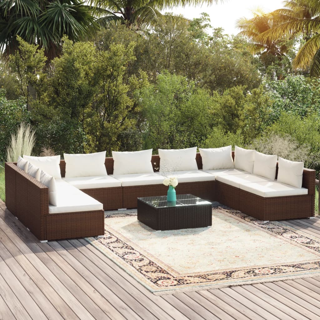 Set Divani da Giardino 10 pz con Cuscini in Polyrattan Marrone cod mxl 44663