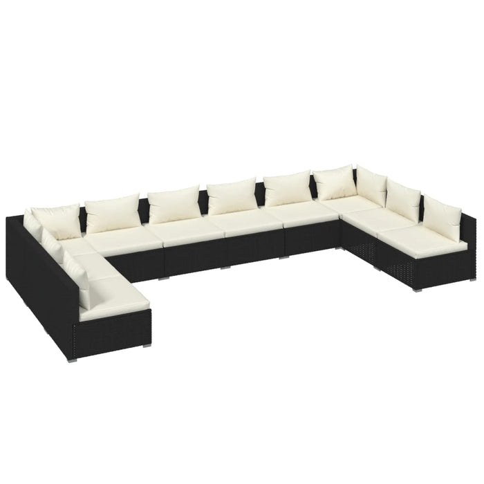 Set Divani da Giardino 10 pz con Cuscini in Polyrattan Nero cod mxl 57070