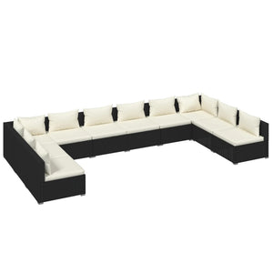 Set Divani da Giardino 10 pz con Cuscini in Polyrattan Nero 3101919