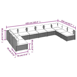 Set Divani da Giardino 10 pz con Cuscini in Polyrattan Nero cod mxl 57070