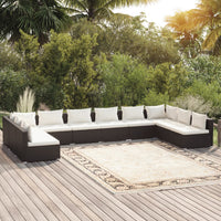 Set Divani da Giardino 10 pz con Cuscini in Polyrattan Nero 3101919