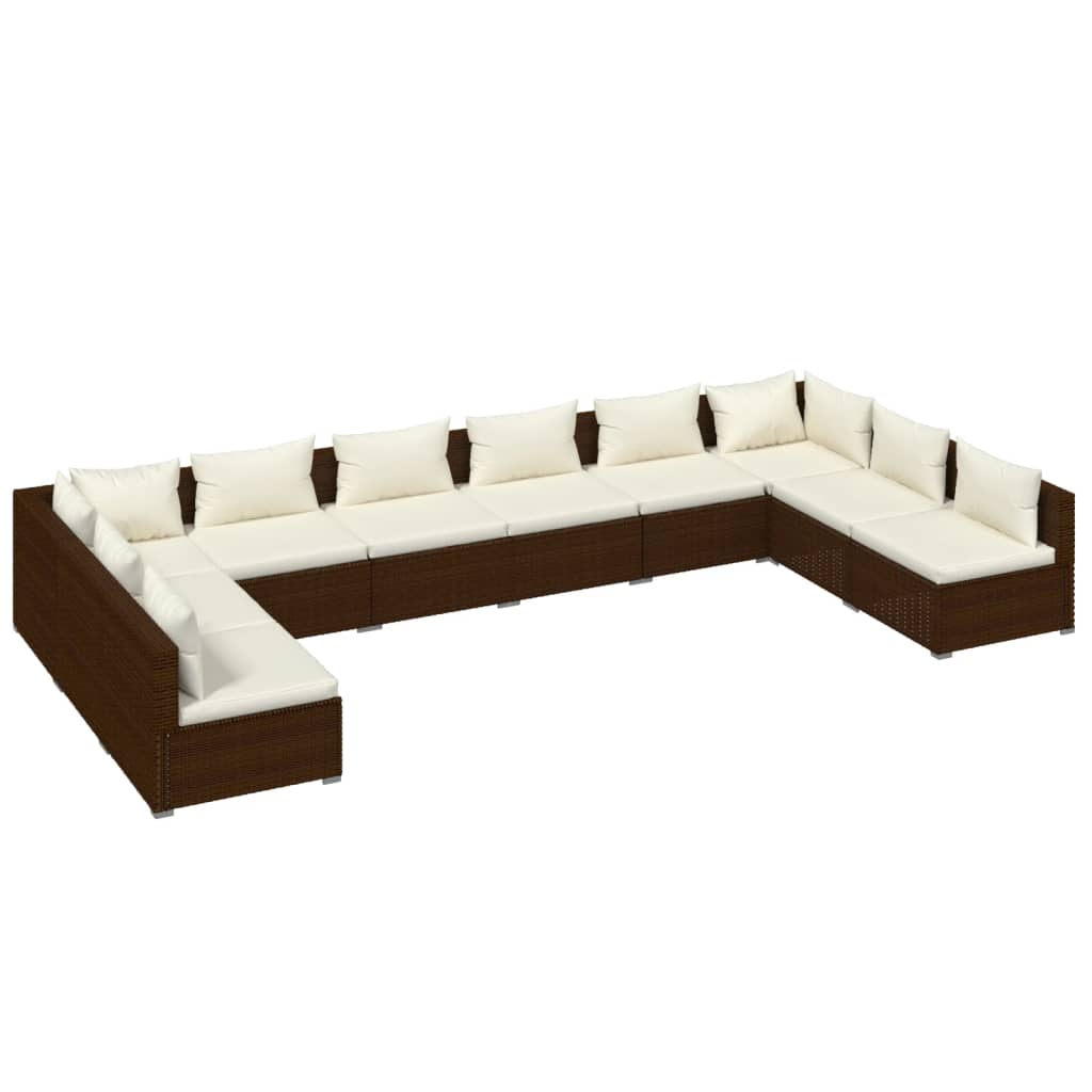 Set Divani da Giardino 10 pz con Cuscini in Polyrattan Marrone 3101922