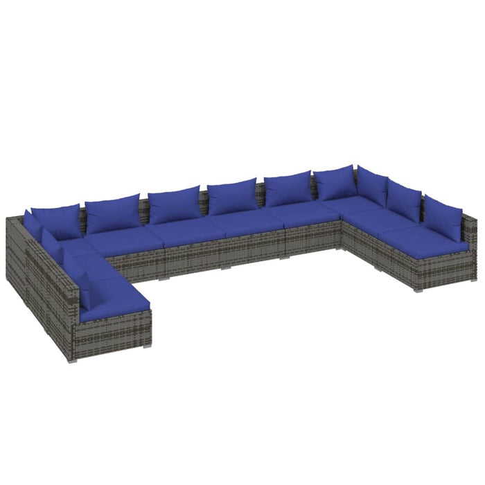 Set Divani da Giardino 10 pz con Cuscini in Polyrattan Grigio cod mxl 44719