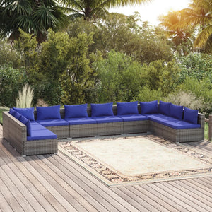 Set Divani da Giardino 10 pz con Cuscini in Polyrattan Grigio cod mxl 44719