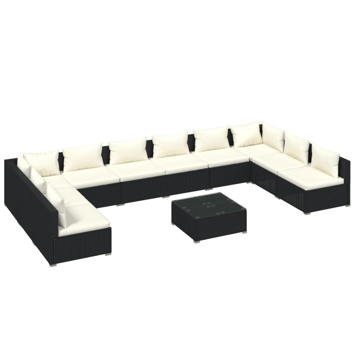 Set Divani da Giardino 11 pz con Cuscini in Polyrattan Nero cod mxl 57045