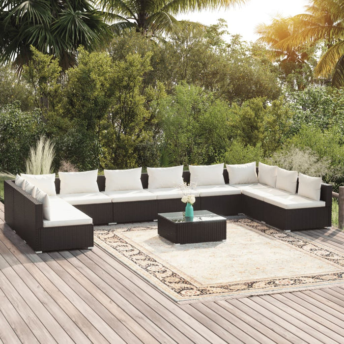 Set Divani da Giardino 11 pz con Cuscini in Polyrattan Nero cod mxl 57045