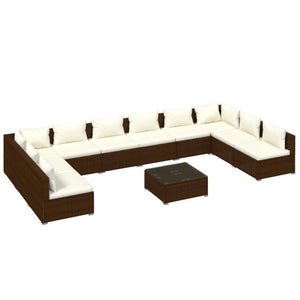 Set Divani da Giardino 11 pz con Cuscini in Polyrattan Marrone 3101930