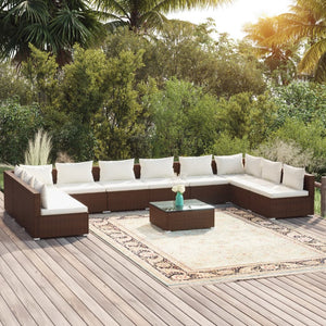 Set Divani da Giardino 11 pz con Cuscini in Polyrattan Marrone 3101930