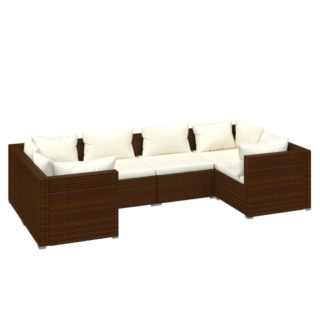 Set Divani da Giardino 6 pz con Cuscini in Polyrattan Marrone cod mxl 40835