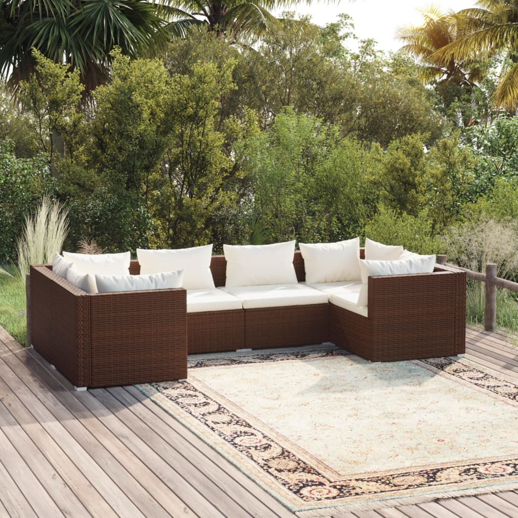 Set Divani da Giardino 6 pz con Cuscini in Polyrattan Marrone cod mxl 40835