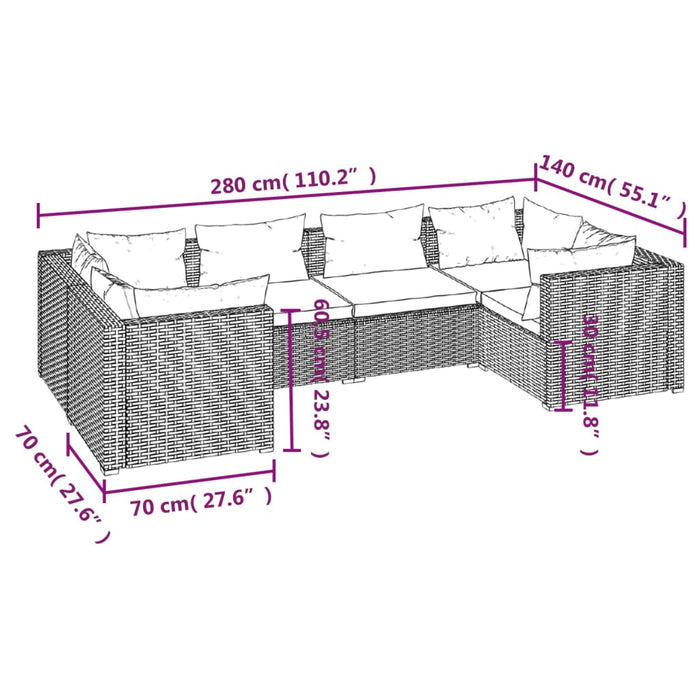 Set Divani da Giardino 6 pz con Cuscini in Polyrattan Marrone 3101939