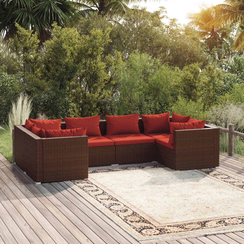 Set Divani da Giardino 6 pz con Cuscini in Polyrattan Marrone 3101939