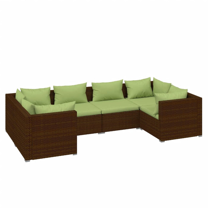 Set da Giardino 6 pz con Cuscini in Polyrattan Marrone