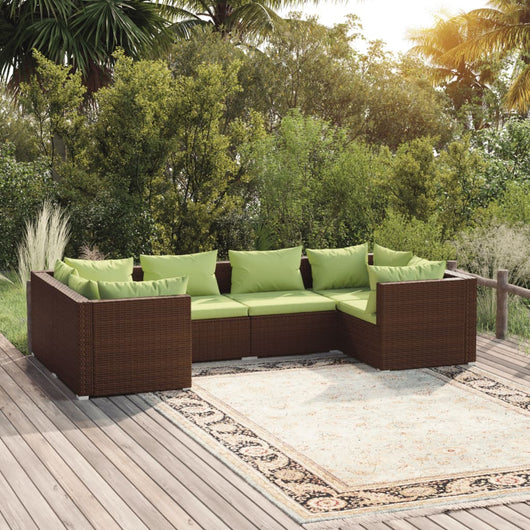 Set da Giardino 6 pz con Cuscini in Polyrattan Marrone