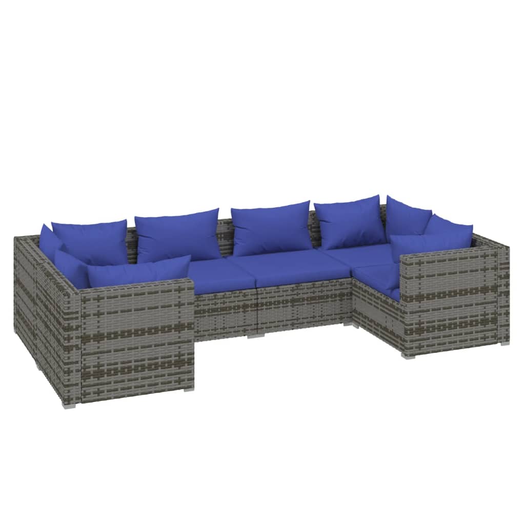 Set Divani da Giardino 6 pz con Cuscini in Polyrattan Grigio cod mxl 34787