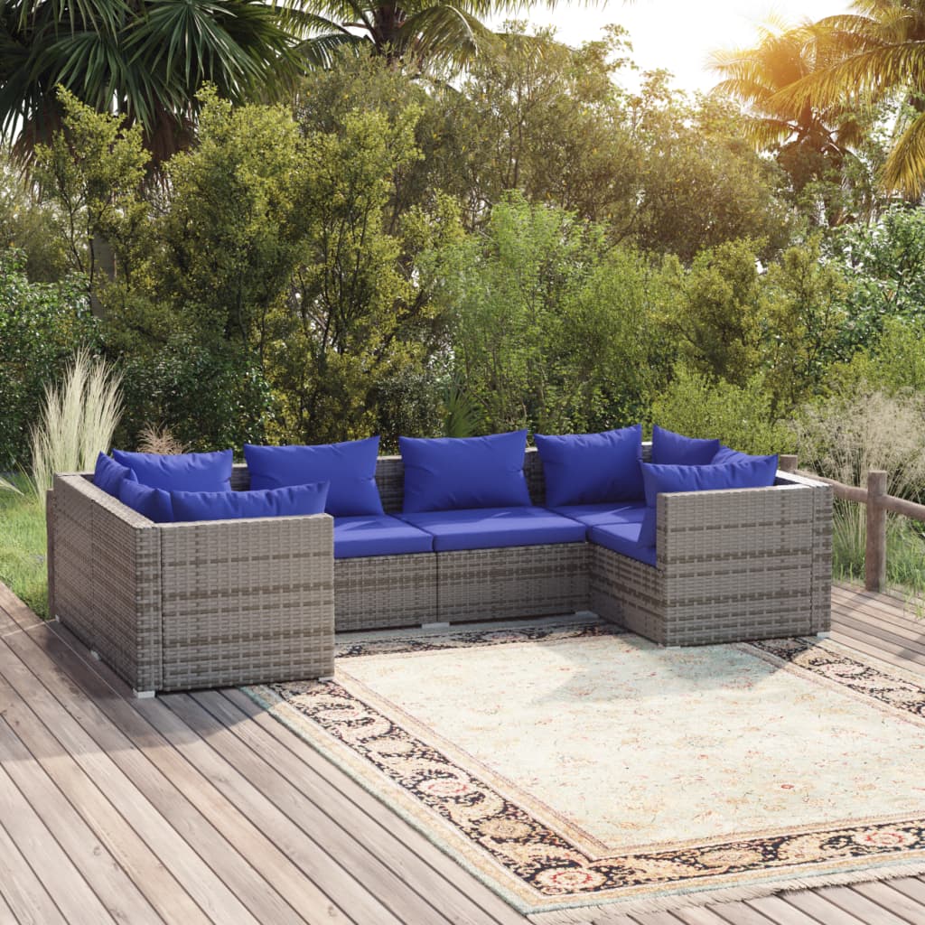 Set Divani da Giardino 6 pz con Cuscini in Polyrattan Grigio 3101942