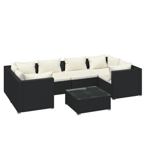 Set Divani da Giardino 7 pz con Cuscini in Polyrattan Nero cod mxl 35475