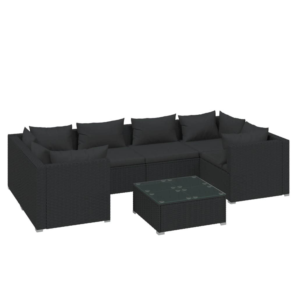 Set Salotto da Giardino 7 pz con Cuscini in Polyrattan Nero 3101944