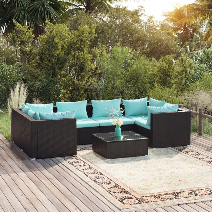 Set Salotto da Giardino 7 pz con Cuscini in Polyrattan Nero cod mxl 39987