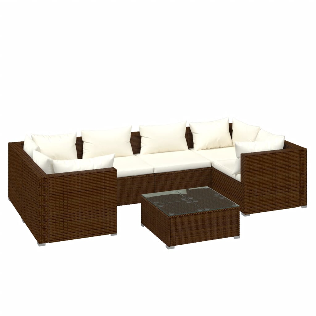 Set Divani da Giardino 7 pz con Cuscini in Polyrattan Marrone cod mxl 40849