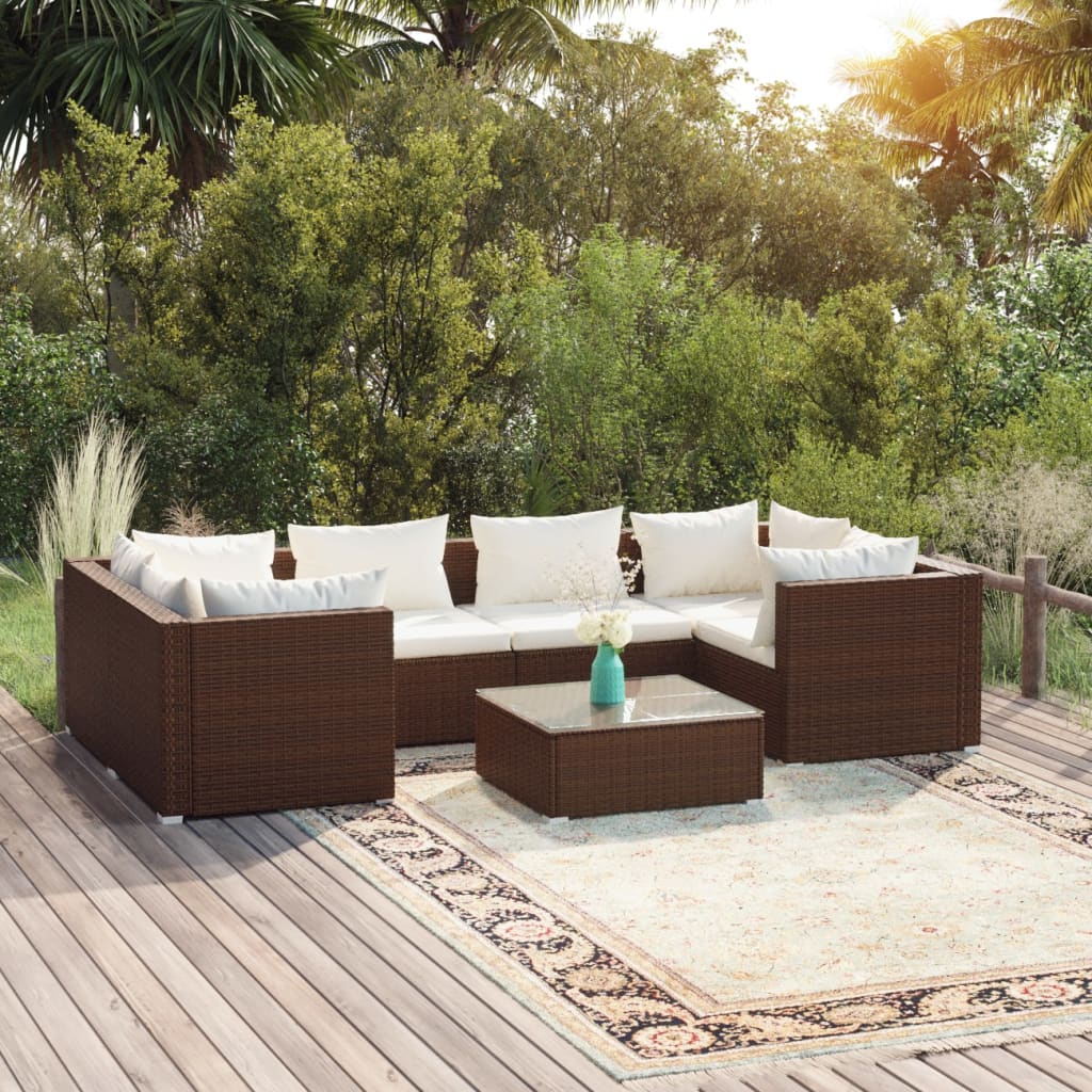 Set Divani da Giardino 7 pz con Cuscini in Polyrattan Marrone cod mxl 40849