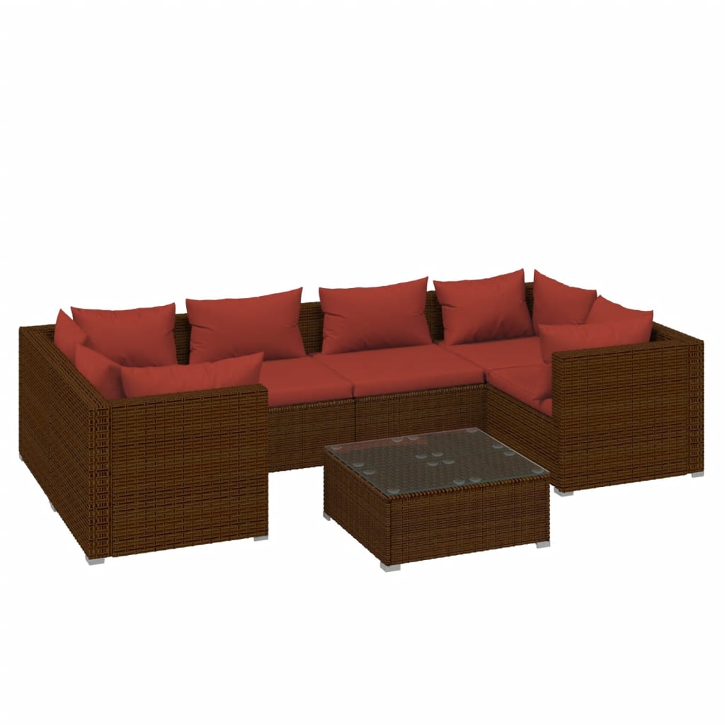 Set da Giardino 7 pz con Cuscini in Polyrattan Marrone 3101947