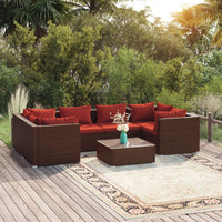 Set da Giardino 7 pz con Cuscini in Polyrattan Marrone 3101947