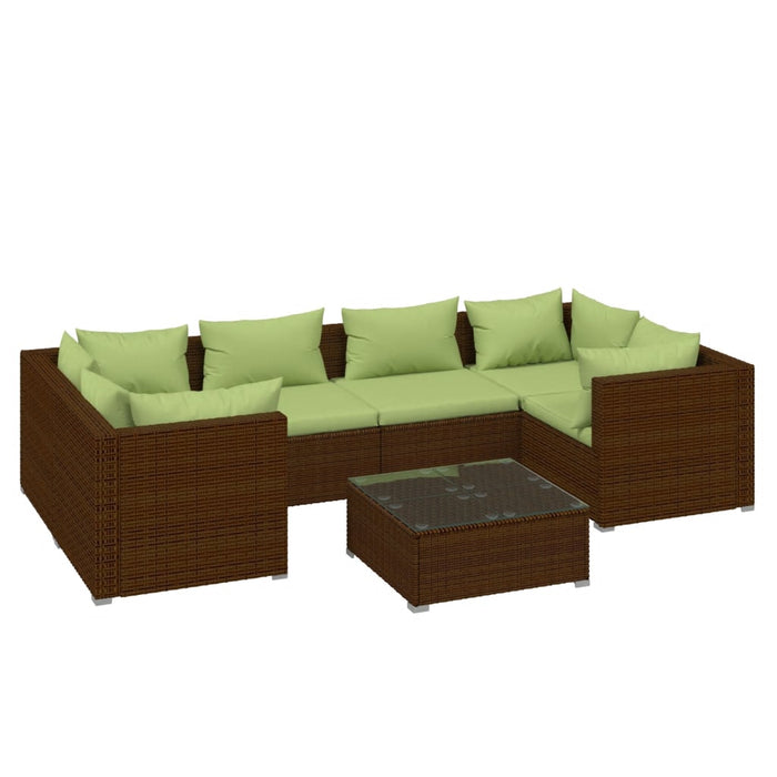 Set da Giardino 7 pz con Cuscini in Polyrattan Marrone cod mxl 34919