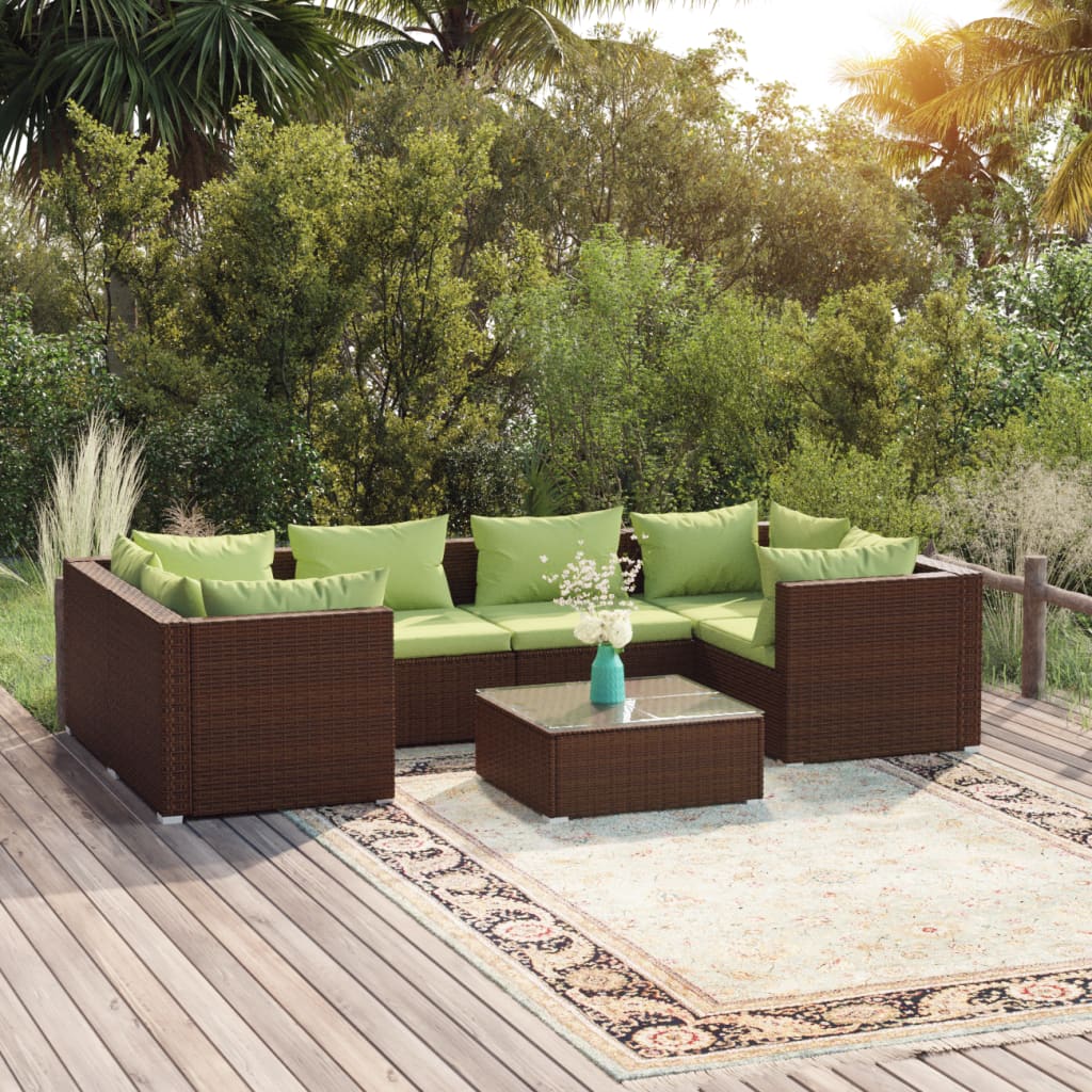 Set da Giardino 7 pz con Cuscini in Polyrattan Marrone cod mxl 34919