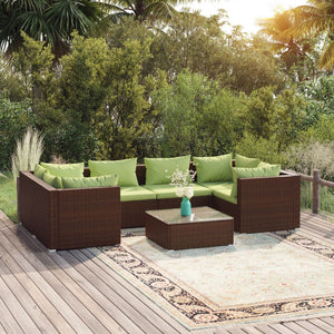 Set da Giardino 7 pz con Cuscini in Polyrattan Marrone 3101948