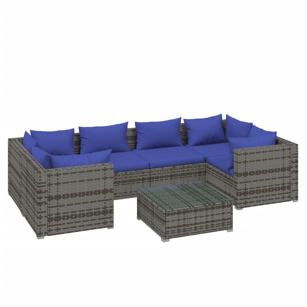 Set Divani da Giardino 7 pz con Cuscini in Polyrattan Grigio cod mxl 34698