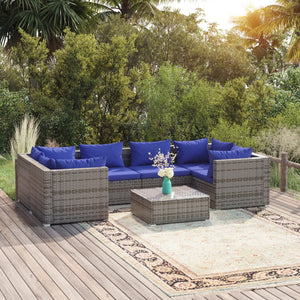 Set Divani da Giardino 7 pz con Cuscini in Polyrattan Grigio cod mxl 34698