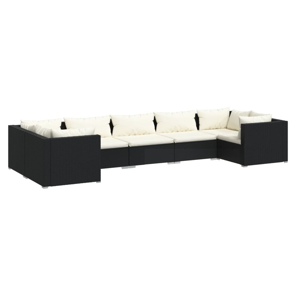 Set Divani da Giardino 7 pz con Cuscini in Polyrattan Nero 3101951