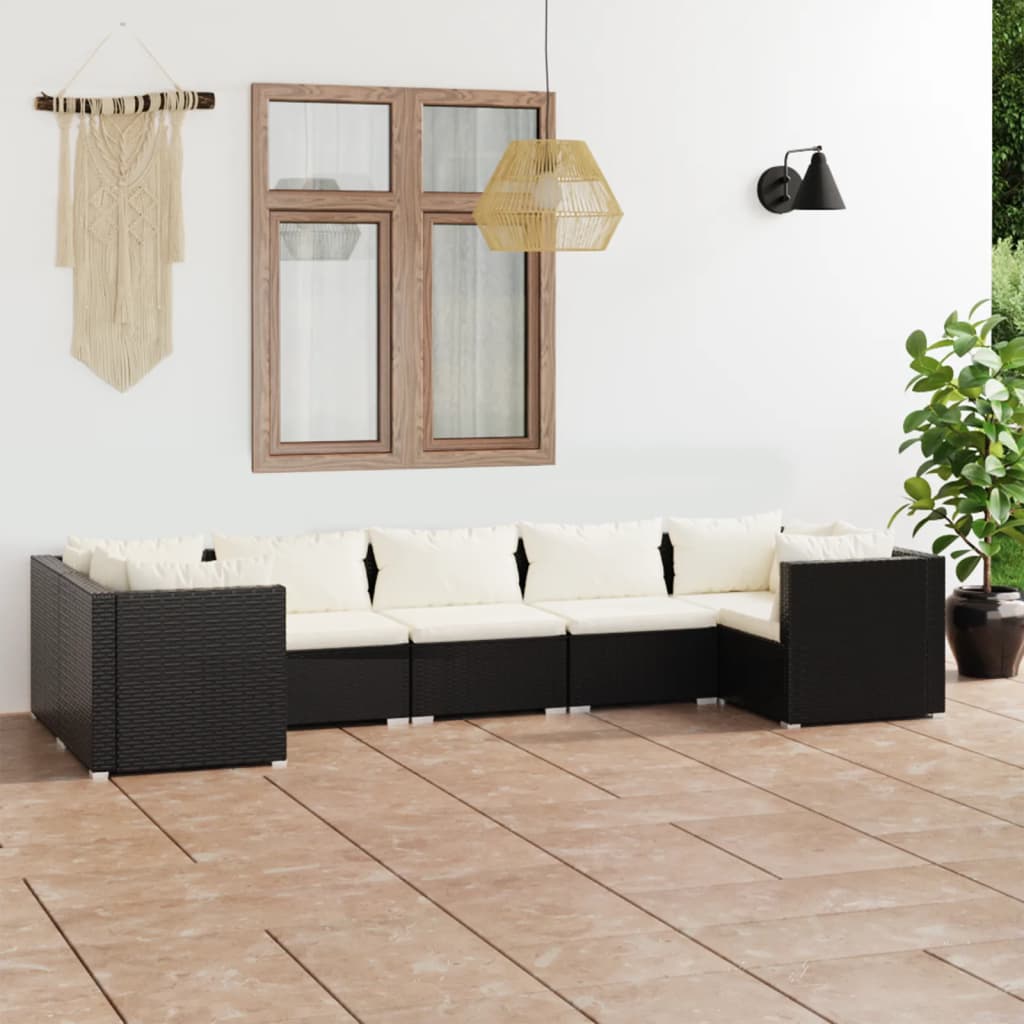 Set Divani da Giardino 7 pz con Cuscini in Polyrattan Nero 3101951