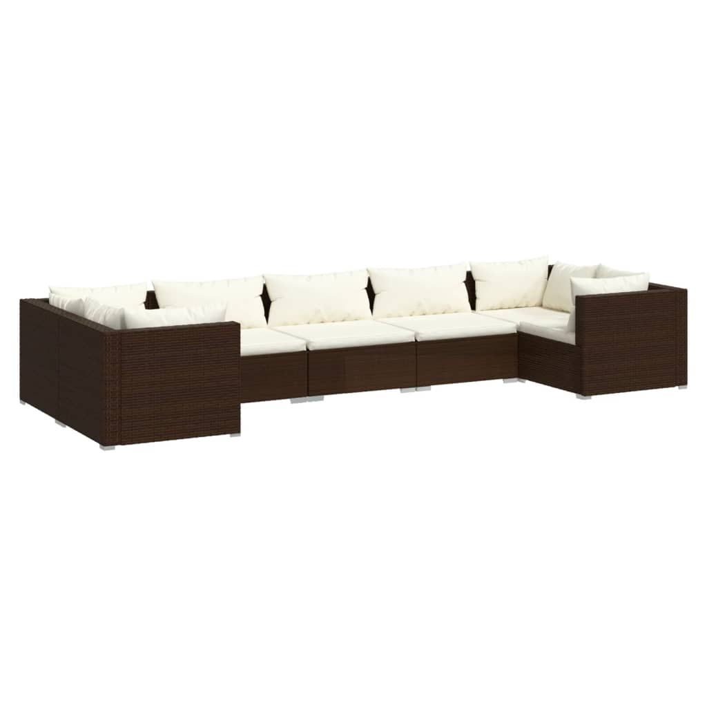 Set Divani da Giardino 7 pz con Cuscini in Polyrattan Marrone cod mxl 40809