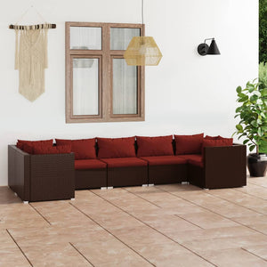 Set Divani da Giardino 7 pz con Cuscini in Polyrattan Marrone 3101955