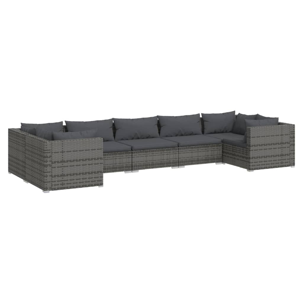 Set Divani da Giardino 7 pz con Cuscini in Polyrattan Grigio cod mxl 40426