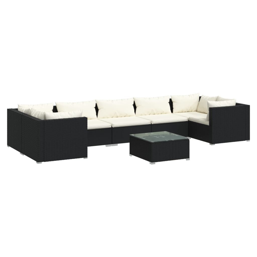 Set Divani da Giardino 8 pz con Cuscini in Polyrattan Nero cod mxl 39467