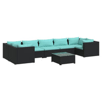 Set Divani da Giardino 8 pz con Cuscini in Polyrattan Nero 3101961