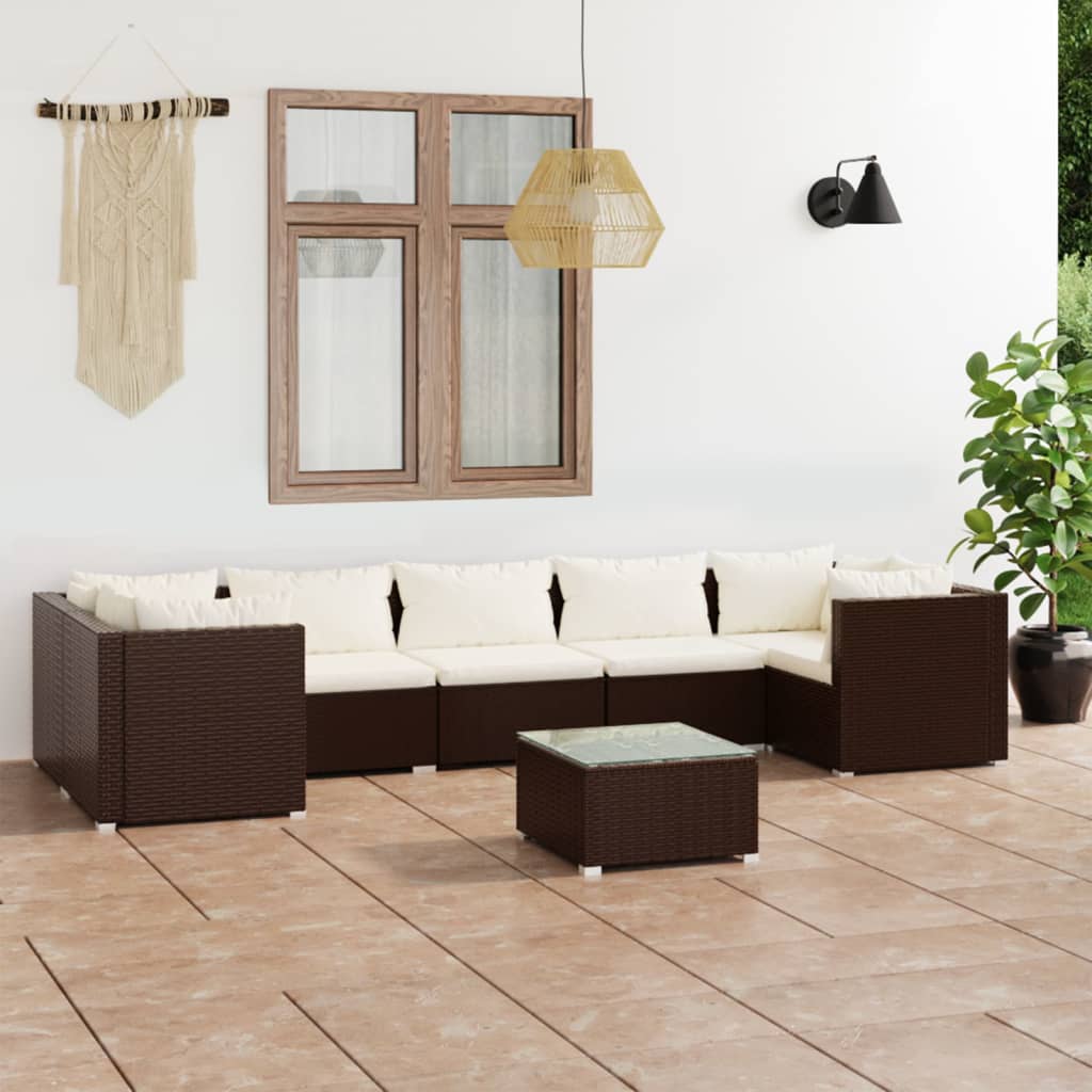 Set Divani da Giardino 8 pz con Cuscini in Polyrattan Marrone cod mxl 53883