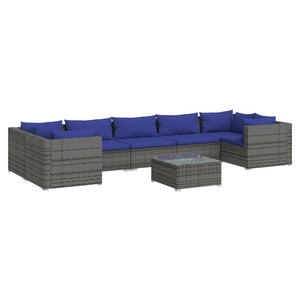 Set Divani da Giardino 8 pz con Cuscini in Polyrattan Grigio cod mxl 38965