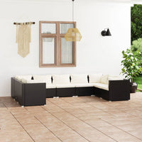 Set Divani da Giardino 9 pz con Cuscini in Polyrattan Nero cod mxl 32617