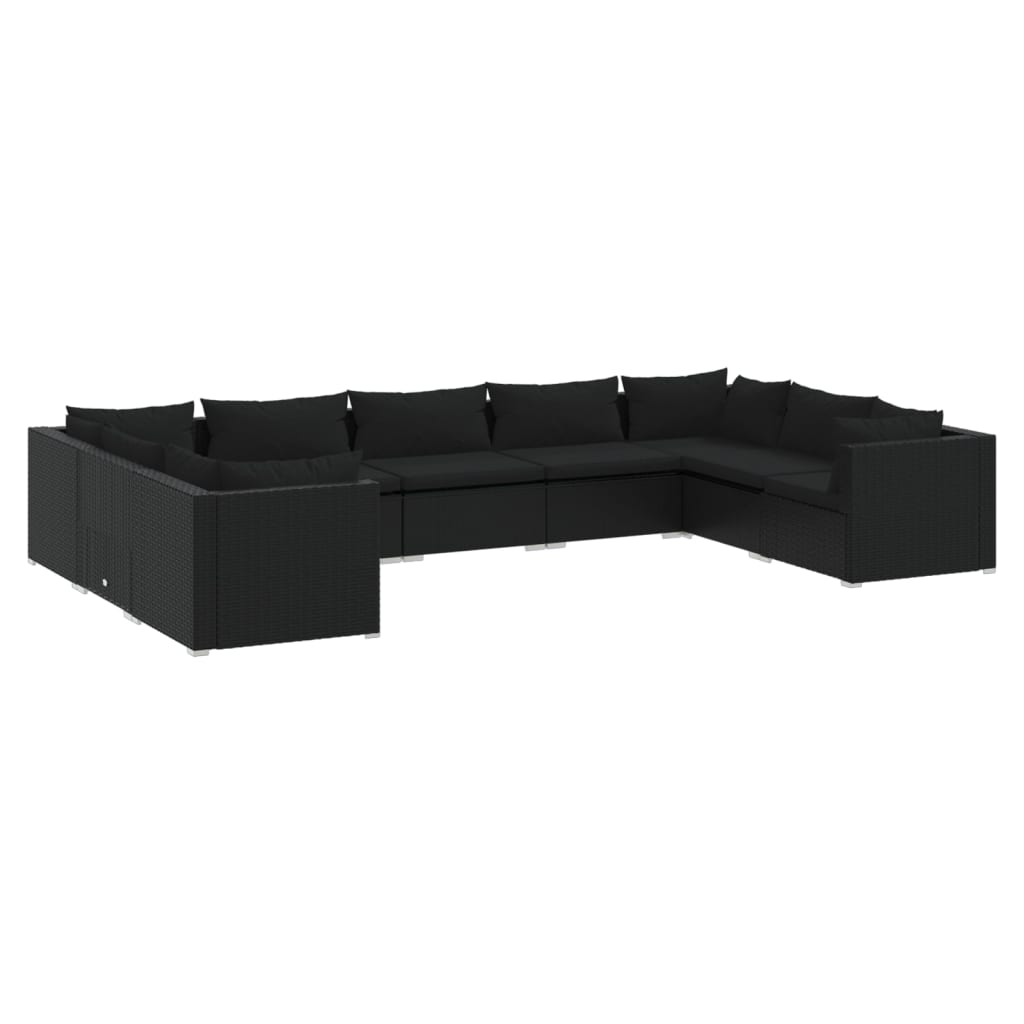 Set Divani da Giardino 9 pz con Cuscini in Polyrattan Nero 3101968