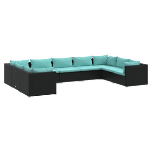 Set Divani da Giardino 9 pz con Cuscini in Polyrattan Nero 3101969