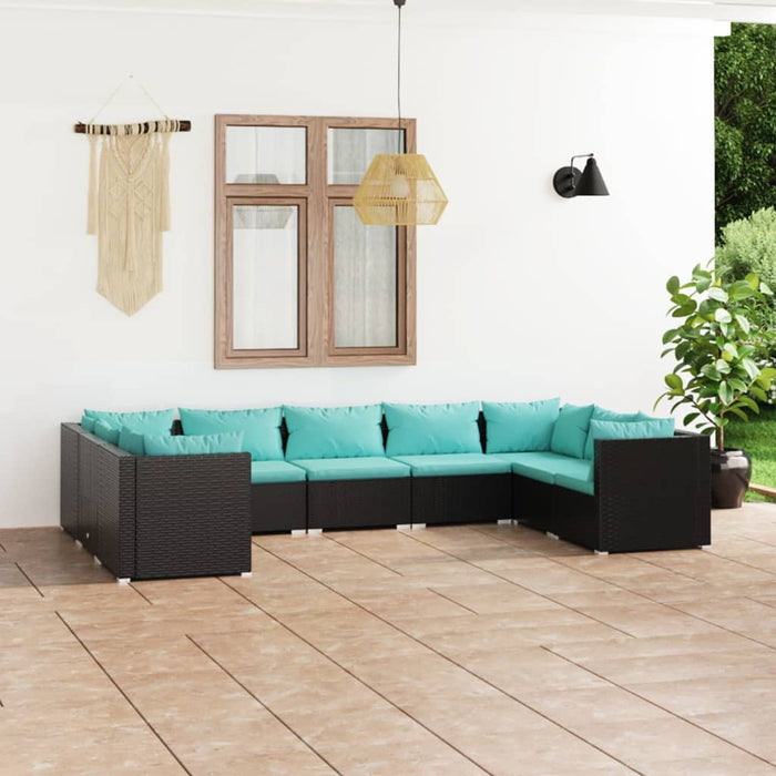 Set Divani da Giardino 9 pz con Cuscini in Polyrattan Nero 3101969